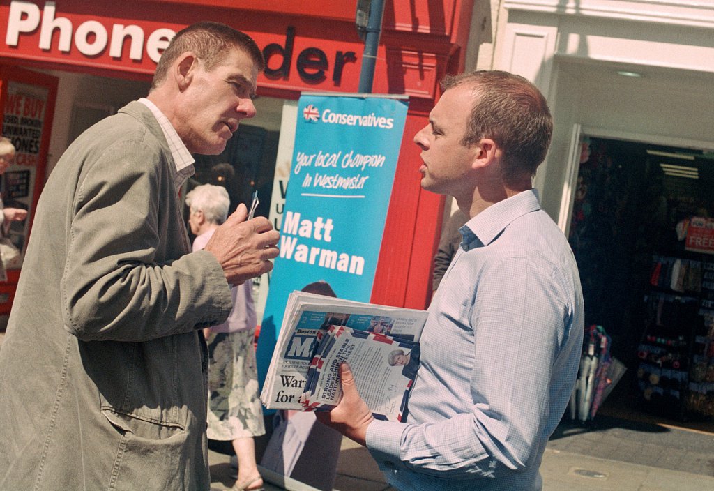 MP for Boston, Matt Warman campaigning in Boston, Lincolnshire, UK