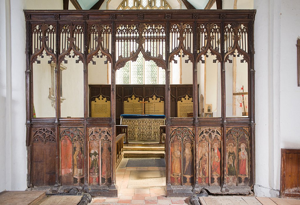 The rood screen and detail at the Church of Saint Peter & Saint Paul Barnham Broom, Norfolk,UK.