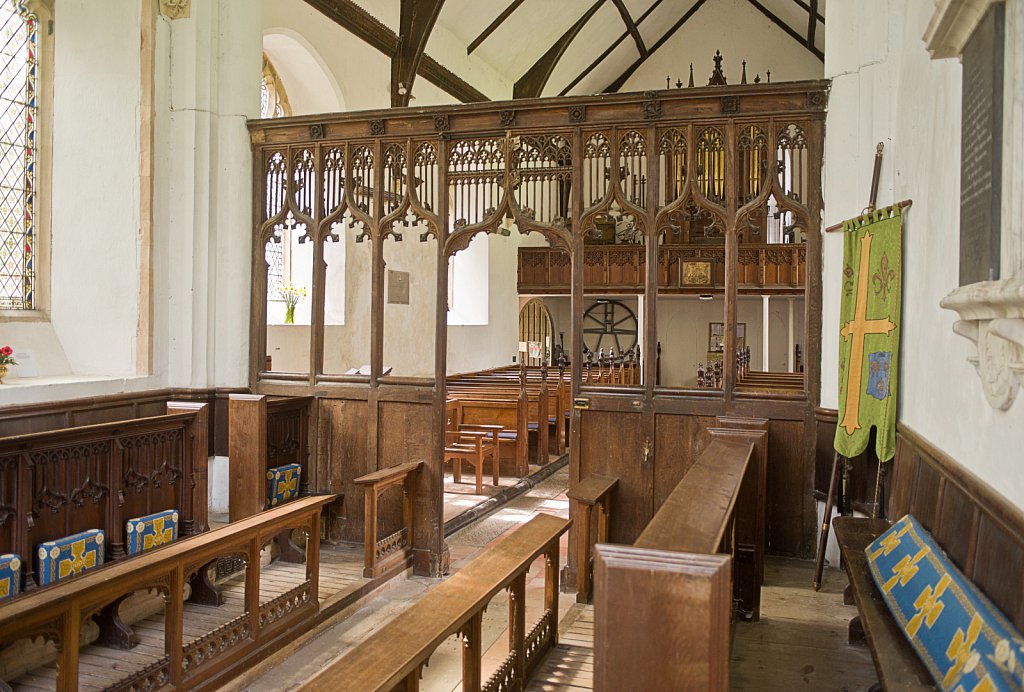 The rood screen and detail at the Church of Saint Peter & Saint Paul Barnham Broom, Norfolk,UK.