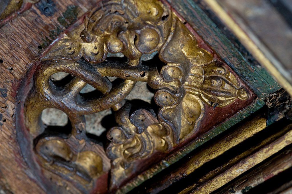 The Rood screen and detail at St Mary the Virgin, Yaxley, Suffolk,UK.