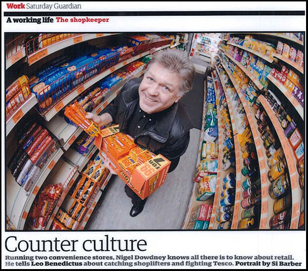 Shopkeeper Nigel Dowdney. For the Guardian.