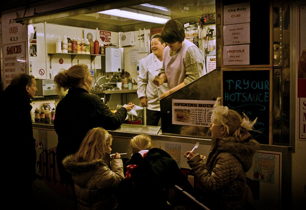 Docwra's chip stall at night.